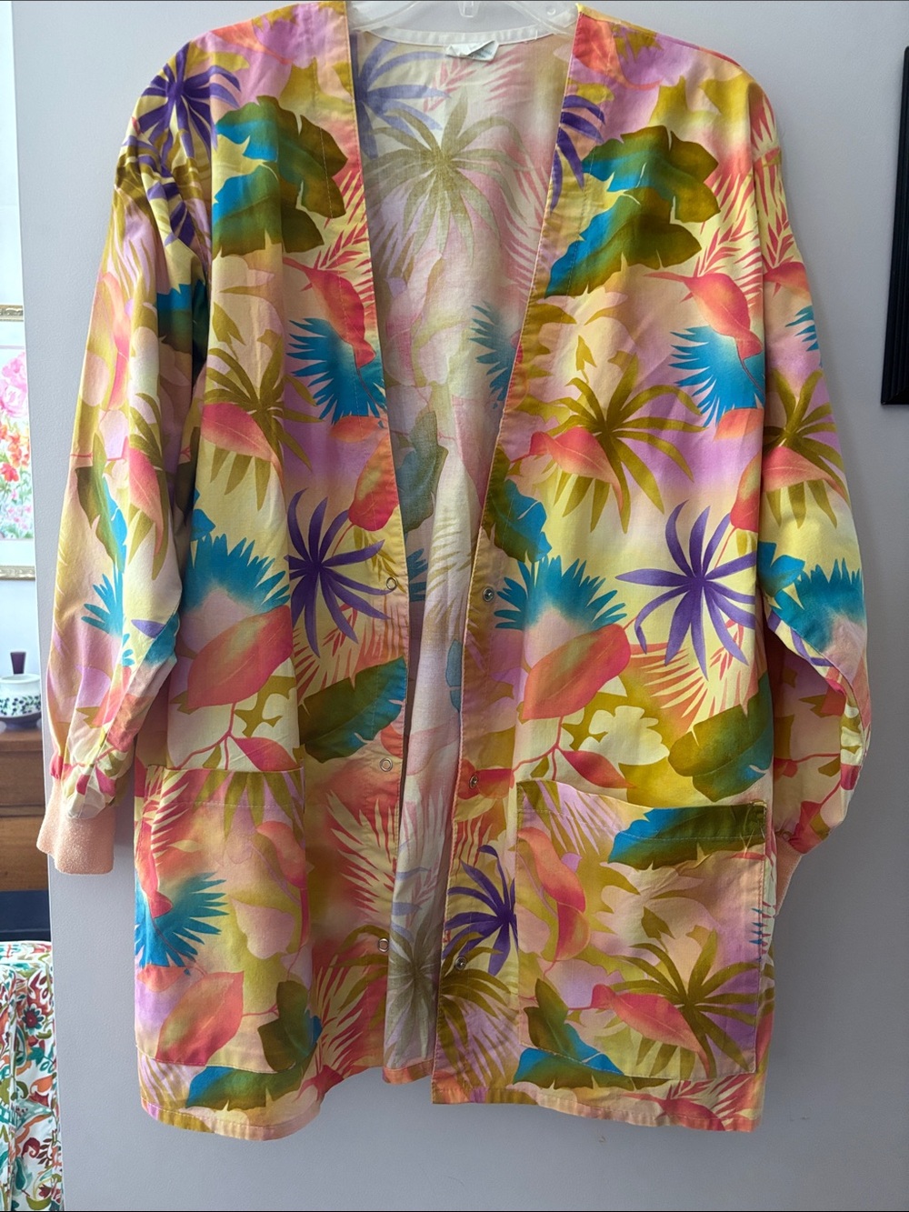 Tafford Tropical Print Pastel Scrub Jacket - Yellow, Pink, Teal, Purple